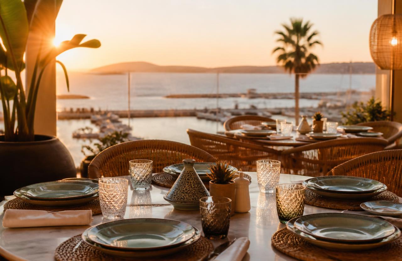 Restaurants modernes — Cuisine fusion, brasseries, terrasses et tables internationales dans les quartiers modernes de Tanger.